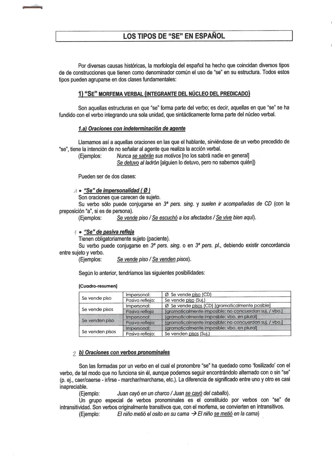 LOS TIPOS DE "SE" EN ESPAÑOL
Por diversas causas históricas, la morfología del español ha hecho que coincidan diversos tipos
de de construcc