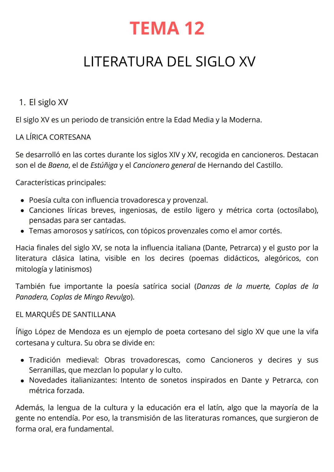 Literatura del Siglo XV: Análisis de la Lírica y Prosa