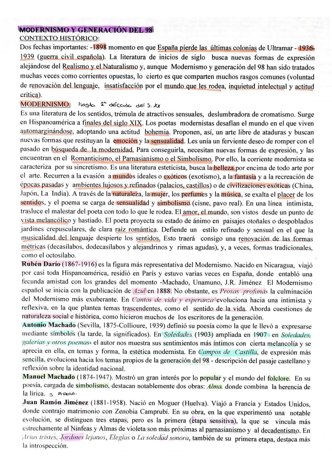 Literatura MODERNISMO Y GENERACION DEL98