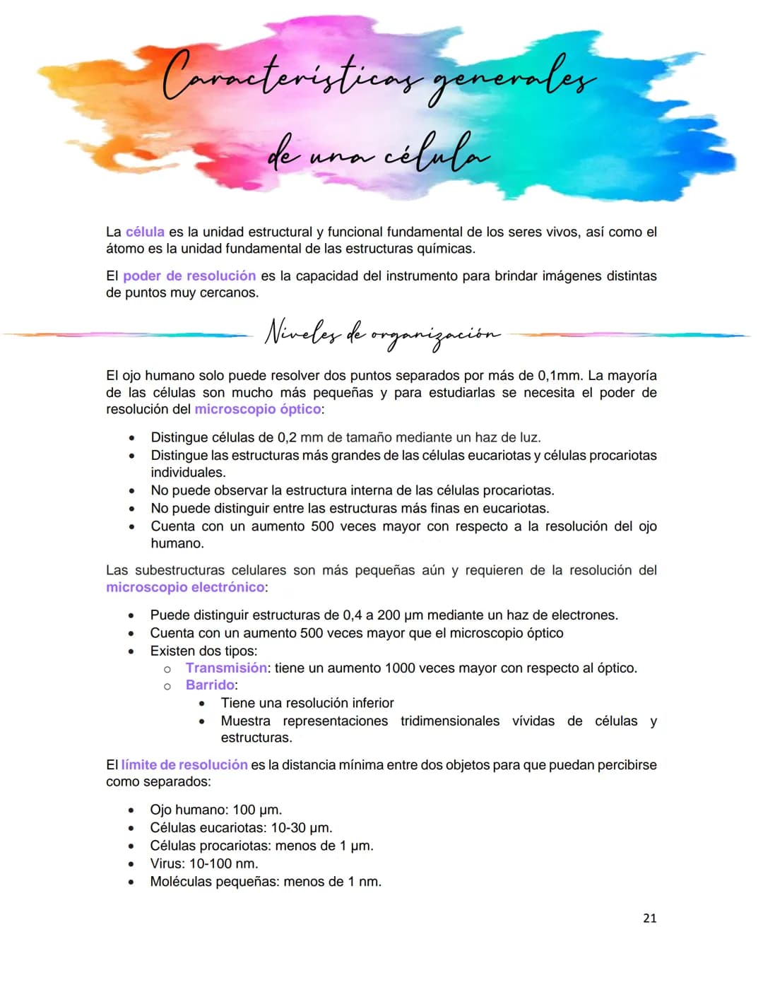 Caracteristicas generales
de
célula
La célula es la unidad estructural y funcional fundamental de los seres vivos, así como el
átomo es la u