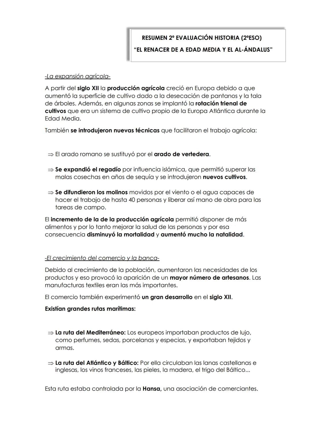 TEMA 3
EL DESARROLLO DE LAS CIUDADES DE LA
EDAD MEDIA RESUMEN 2º EVALUACIÓN HISTORIA (2ºESO)
"EL RENACER DE A EDAD MEDIA Y EL AL-ÁNDALUS"
-L