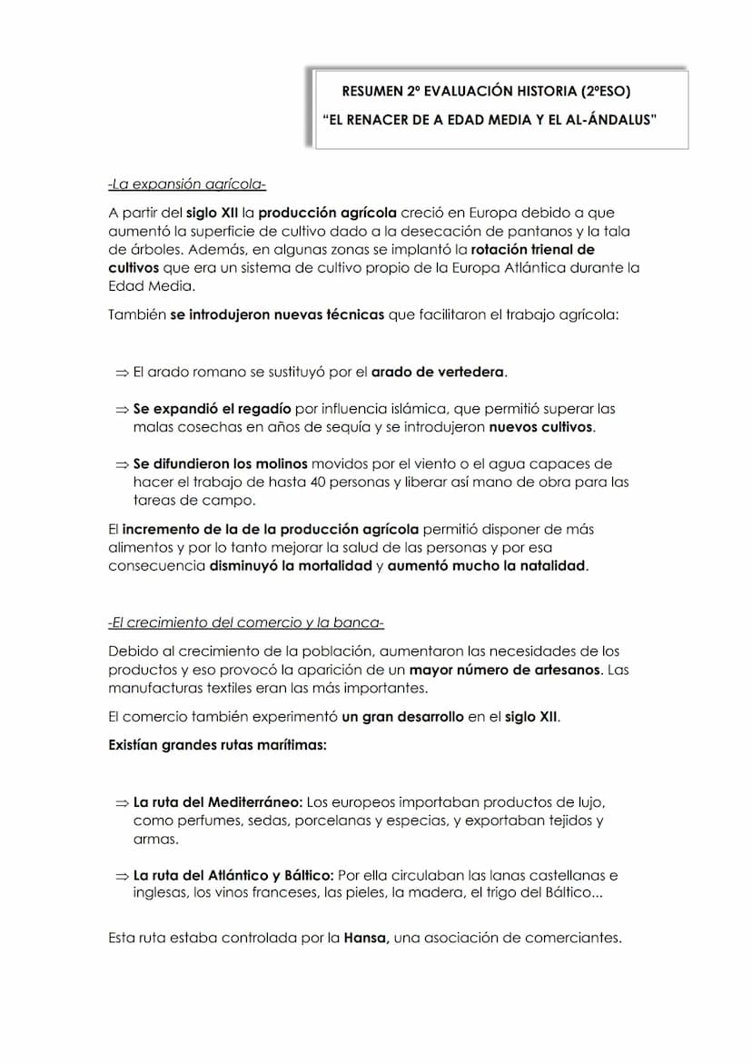 TEMA 3
EL DESARROLLO DE LAS CIUDADES DE LA
EDAD MEDIA RESUMEN 2º EVALUACIÓN HISTORIA (2ºESO)
"EL RENACER DE A EDAD MEDIA Y EL AL-ÁNDALUS"
-L