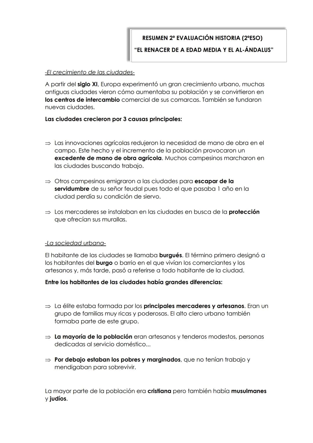 TEMA 3
EL DESARROLLO DE LAS CIUDADES DE LA
EDAD MEDIA RESUMEN 2º EVALUACIÓN HISTORIA (2ºESO)
"EL RENACER DE A EDAD MEDIA Y EL AL-ÁNDALUS"
-L