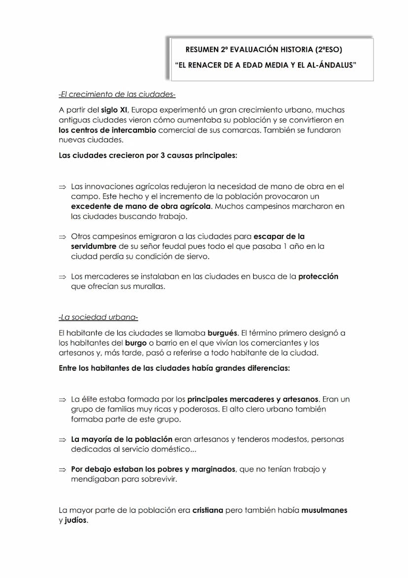TEMA 3
EL DESARROLLO DE LAS CIUDADES DE LA
EDAD MEDIA RESUMEN 2º EVALUACIÓN HISTORIA (2ºESO)
"EL RENACER DE A EDAD MEDIA Y EL AL-ÁNDALUS"
-L