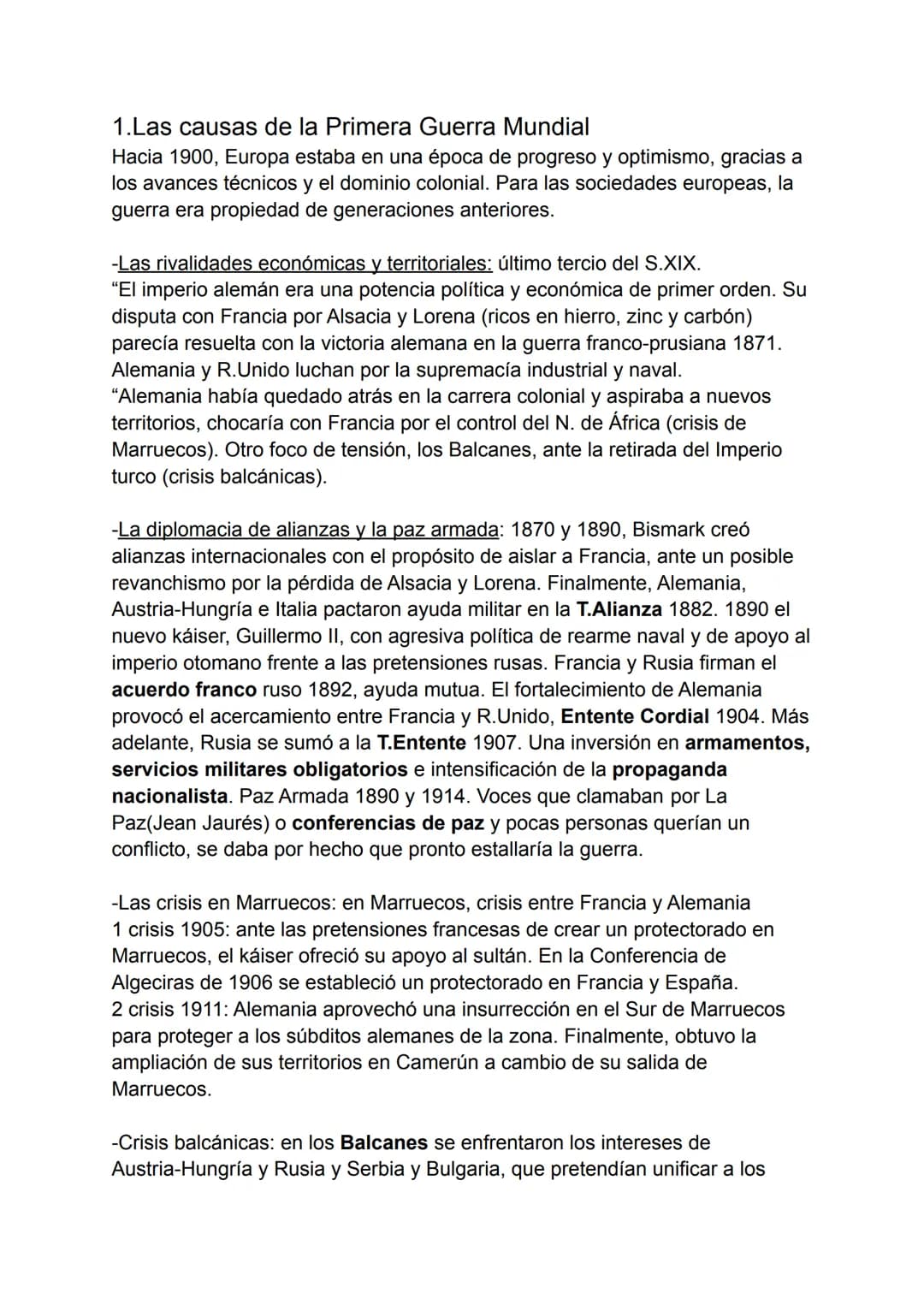 1.Las causas de la Primera Guerra Mundial
Hacia 1900, Europa estaba en una época de progreso y optimismo, gracias a
los avances técnicos y e