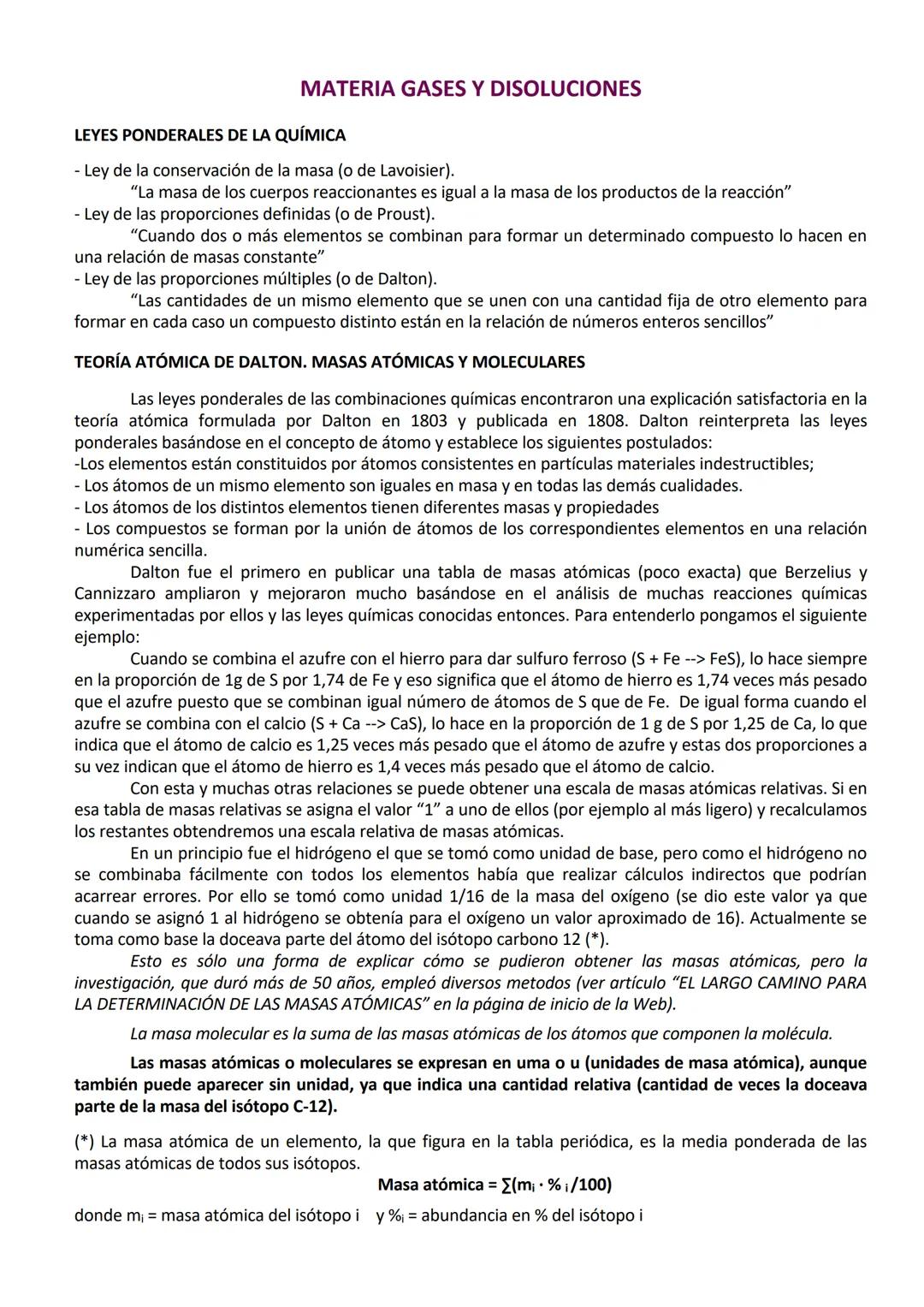 MATERIA GASES Y DISOLUCIONES
LEYES PONDERALES DE LA QUÍMICA
- Ley de la conservación de la masa (o de Lavoisier).
"La masa de los cuerpos re