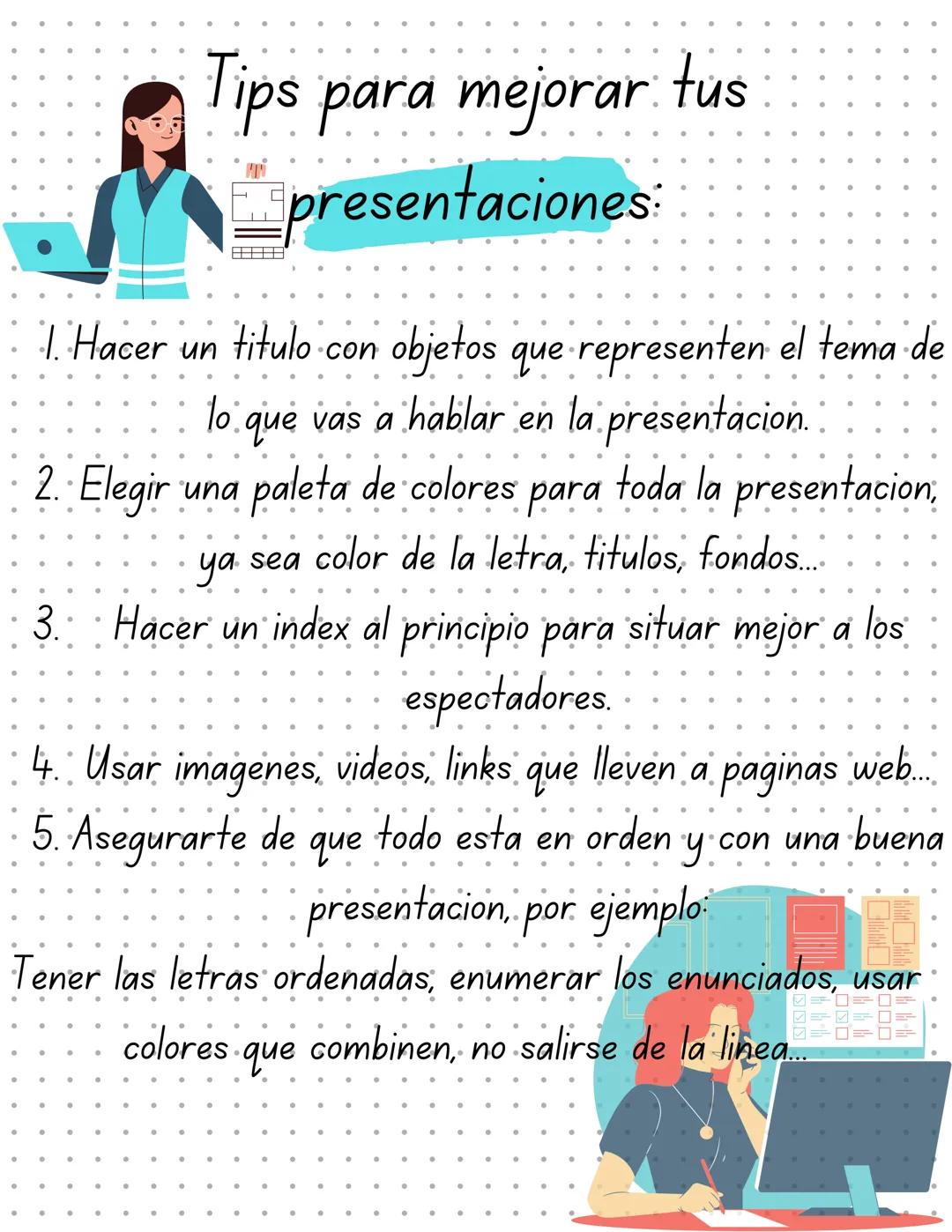 Tips para mejorar tus
presentaciones:
1. Hacer un titulo con
HM
●
●
objetos que representen el tema de
lo que vas a hablar en la presentacio