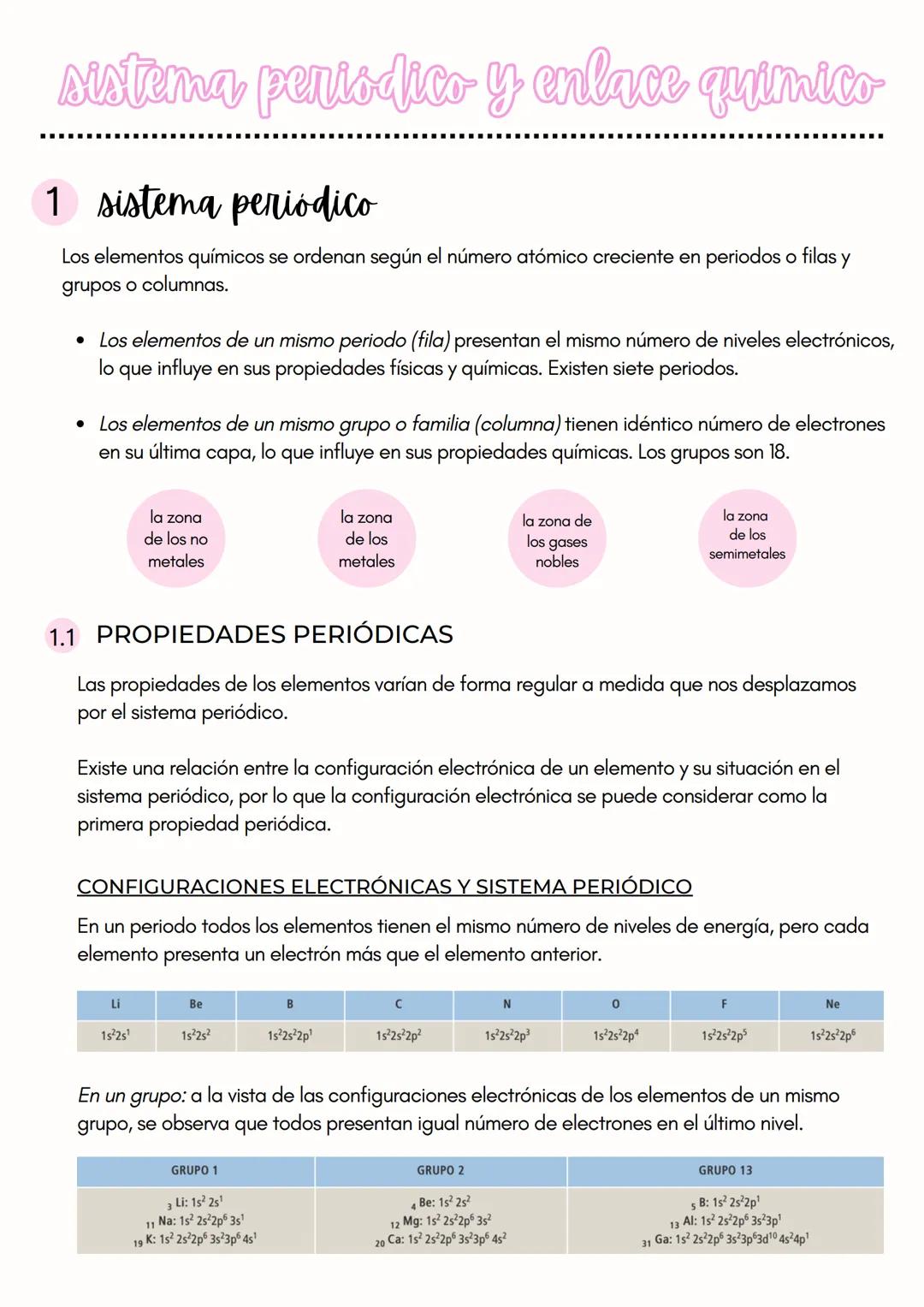 sistema periódico y enlace quimico
1 sistema periódico
Los elementos químicos se ordenan según el número atómico creciente en periodos o fil