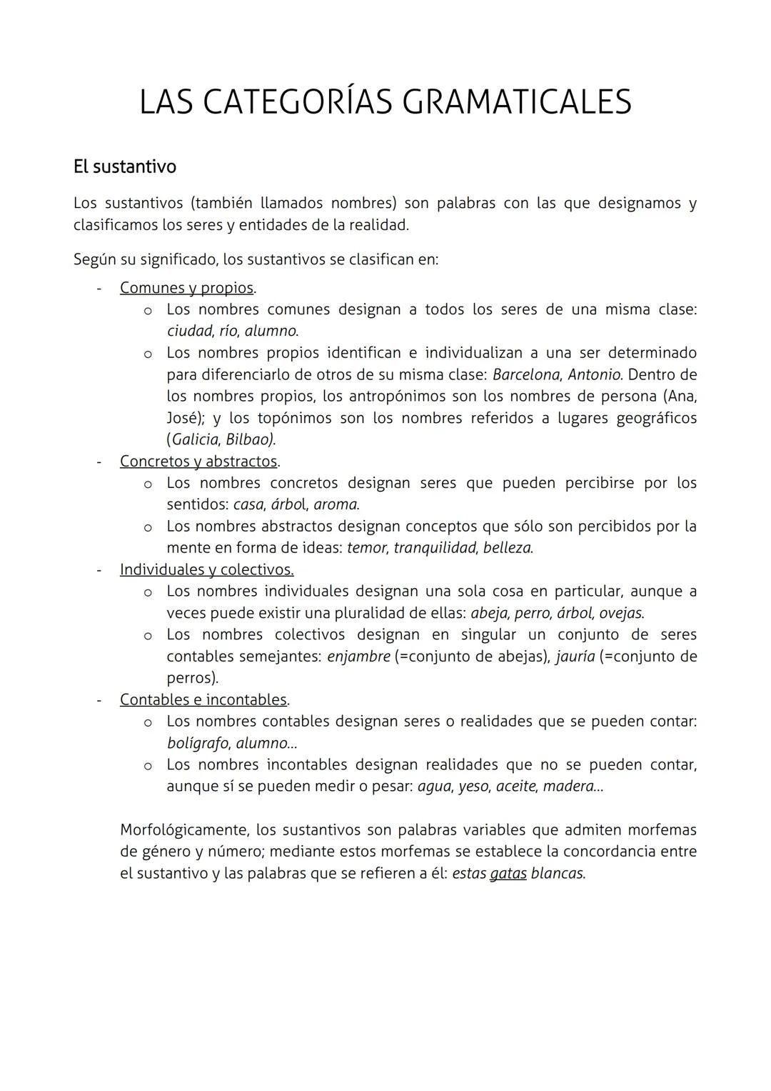 Aprende sobre la clasificación de sustantivos en español y adjetivos específicos