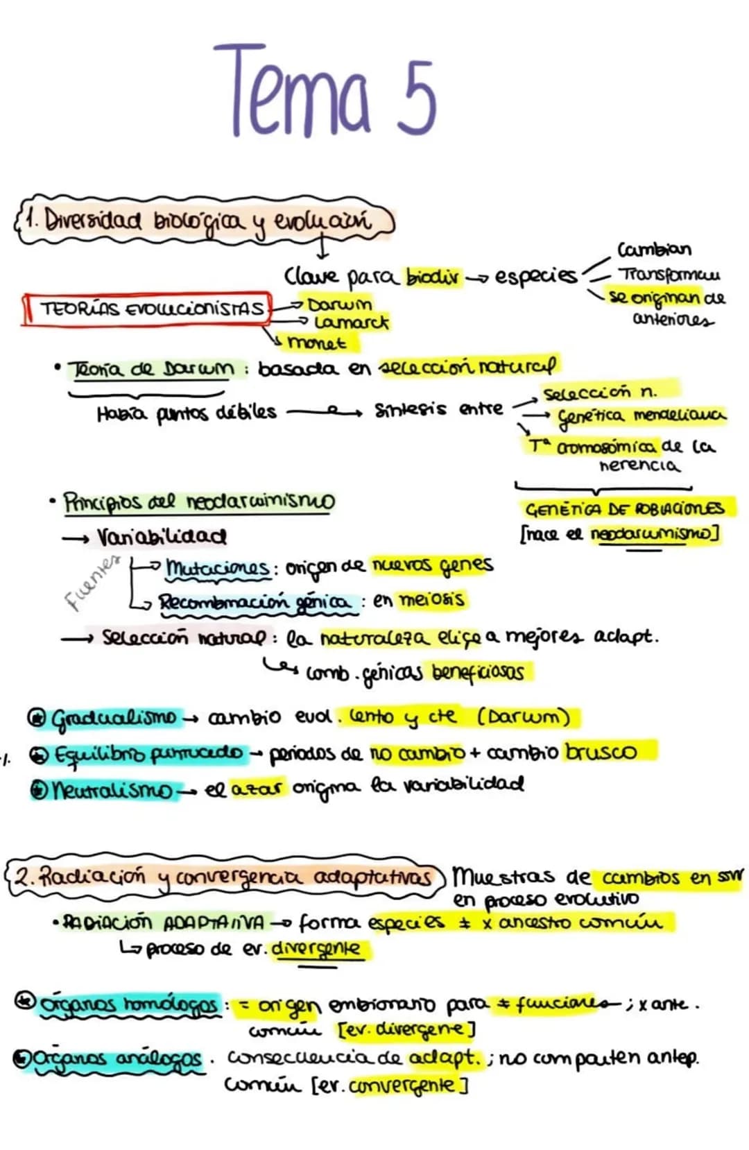-1.
Tema 5
{1. Diversidad biologica y evolucion
Clave para biodiv.
Darwin
→ Lamarck
monet
• Teoria de Darwm : basada en selección natural
Ha