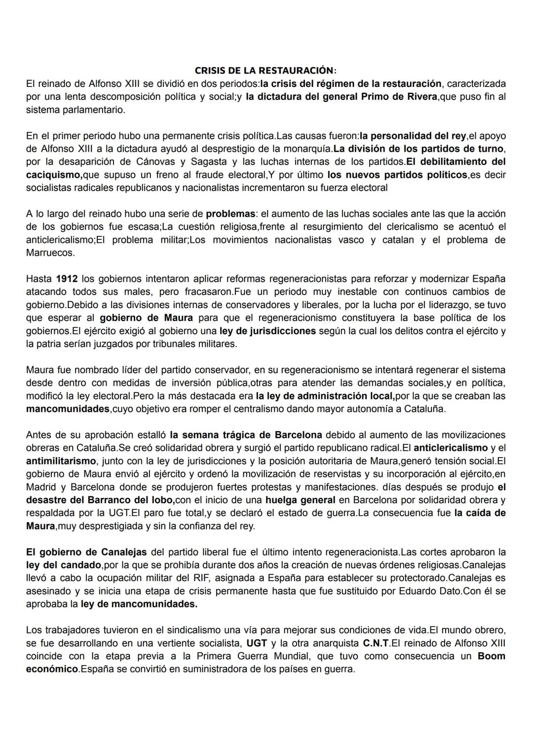 CRISIS DE LA RESTAURACIÓN:
El reinado de Alfonso XIII se dividió en dos periodos: la crisis del régimen de la restauración, caracterizada
po