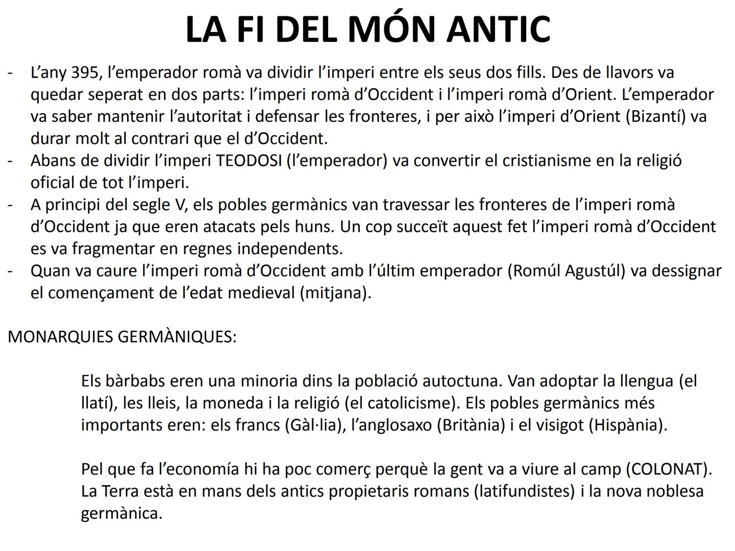 ETAPES HISTÒRIQUES
PREHISTÒRIA
1- ÈPOCA ANTIGA => 3000 a.C. (escriptura) => 476 Caiguda de l'imperi romà d'occident (poder
Bàrbars).
2- ÈPOC