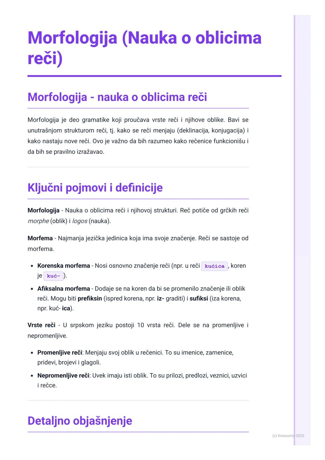 # Morfologija (Nauka o oblicima
reči)

Morfologija - nauka o oblicima reči

Morfologija je deo gramatike koji proučava vrste reči i njihove 