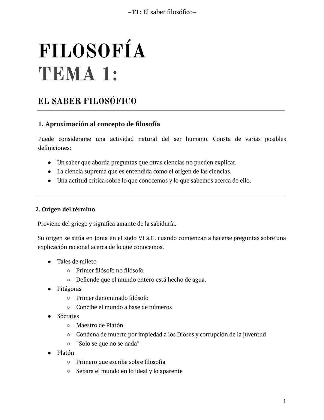 El saber filosófico. El origen