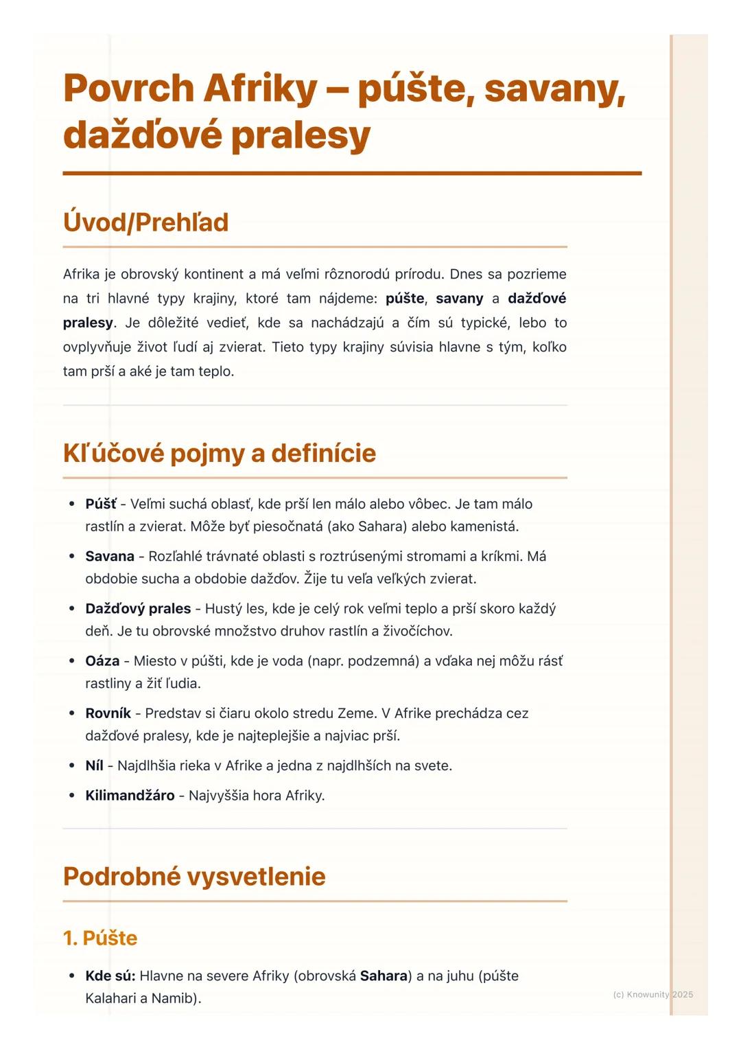 # Povrch Afriky – púšte, savany,
dažďové pralesy

Úvod/Prehľad

Afrika je obrovský kontinent a má veľmi rôznorodú prírodu. Dnes sa pozrieme
