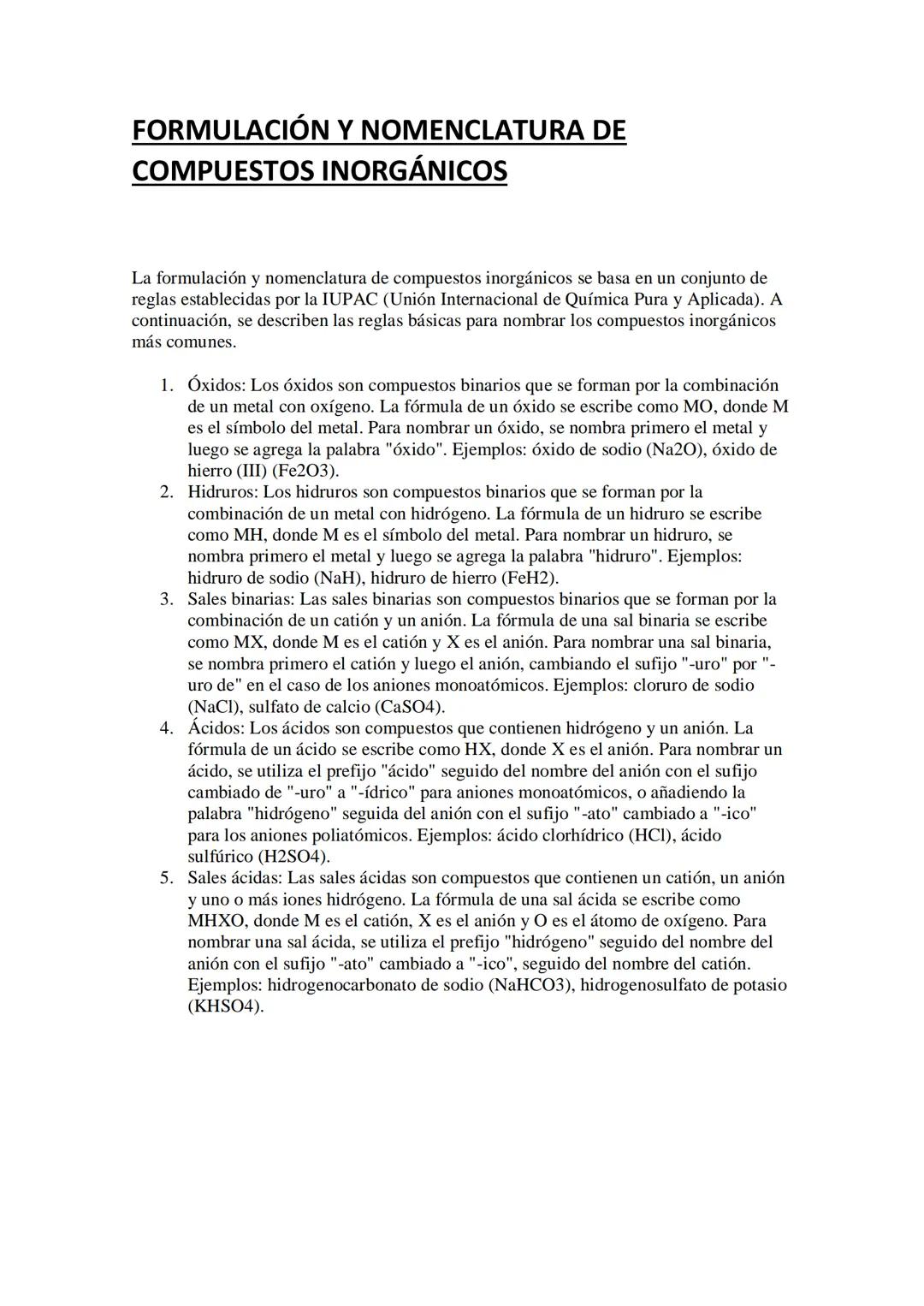 FORMULACIÓN Y NOMENCLATURA DE
COMPUESTOS INORGÁNICOS
La formulación y nomenclatura de compuestos inorgánicos se basa en un conjunto de
regla