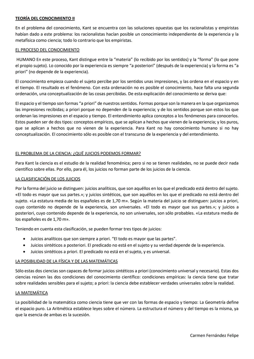 TEORÍA DEL CONOCIMIENTO I
Una de las preguntas que Kant se plantea es: ¿qué puedo conocer? Para poder responderla hay que señalar los
princi