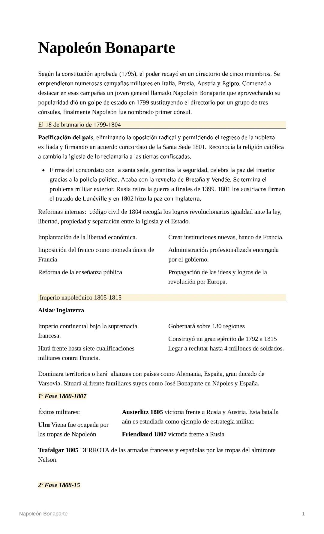 Napoleón Bonaparte - 4 ESO