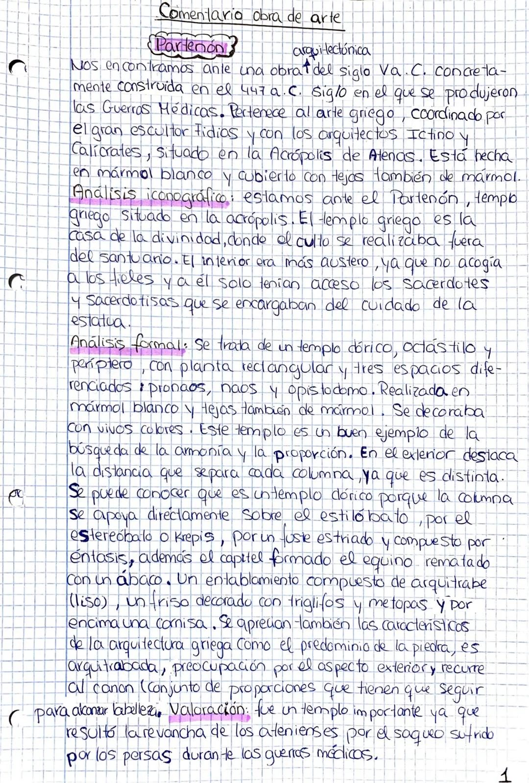 Comentario de texto “Partenón”