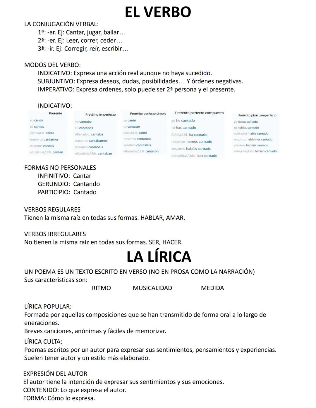 # EL VERBO

LA CONJUGACIÓN VERBAL:

1ª: -ar. Ej: Cantar, jugar, bailar...

2ª: -er. Ej: Leer, correr, ceder...

3ª: -ir. Ej: Corregir, reír,