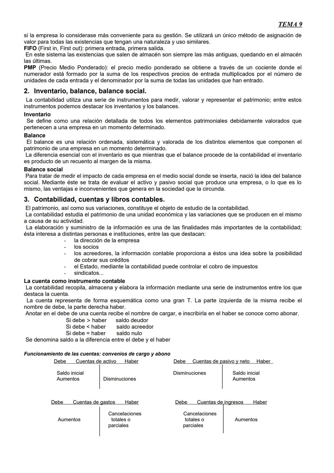 TEMA 9
PATRIMONIO. BALANCE Y CONTABILIDAD. INFORMACIÓN PARA LA
GESTIÓN.
1. Concepto de patrimonio. Composición y valoración.
El patrimonio e