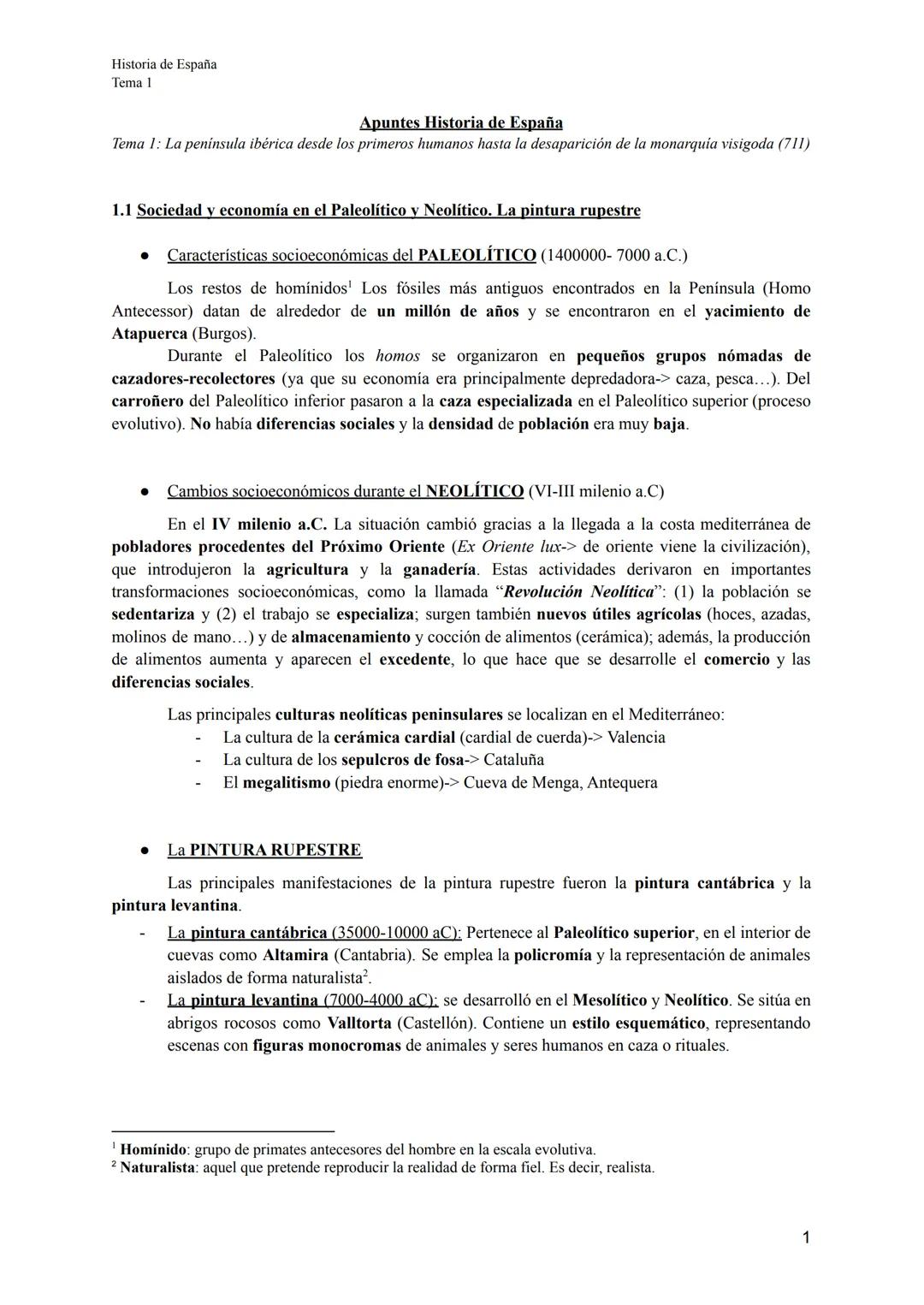 Historia de España
Tema 1
Apuntes Historia de España
Tema 1: La península ibérica desde los primeros humanos hasta la desaparición de la mon