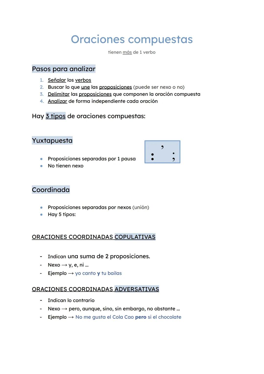 Oraciones compuestas, tips para no cometer errores y ejercicios.