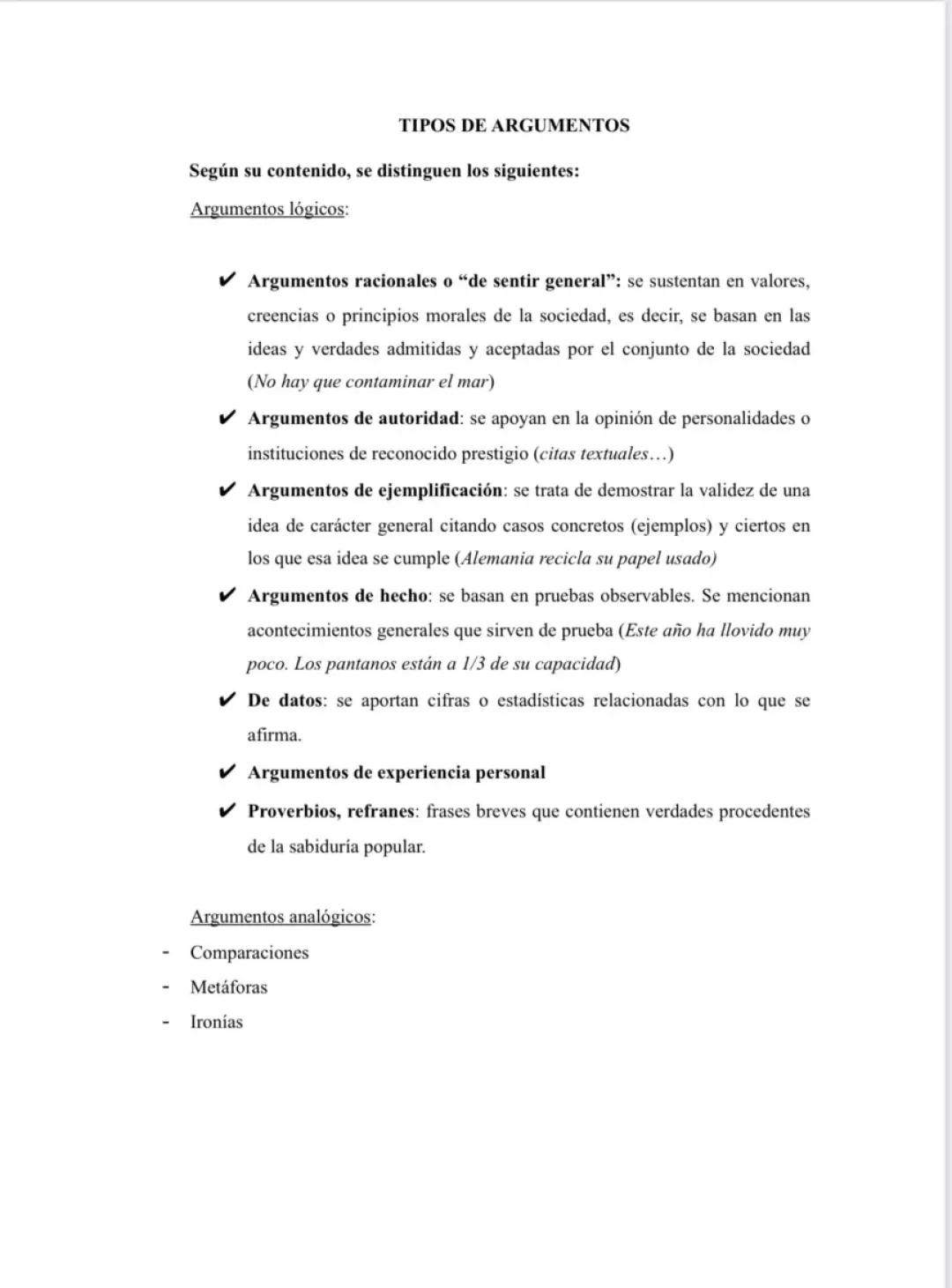 Ejemplos de Tipos de Argumentos