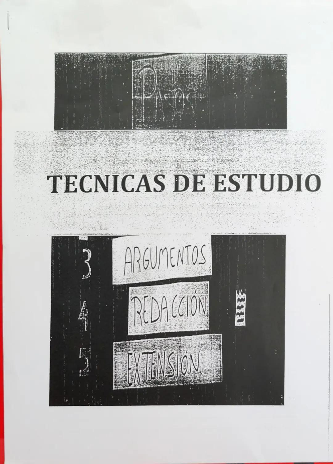 # TECNICAS DE ESTUDIO

3 ARGUMENTOS
4 REDACCIÓN
5 EXTENSIÓN # TÉCNICAS DE ESTUDIO
# ANTES DE ESTUDIAR
1. Disponer de un lugar adecuado para 