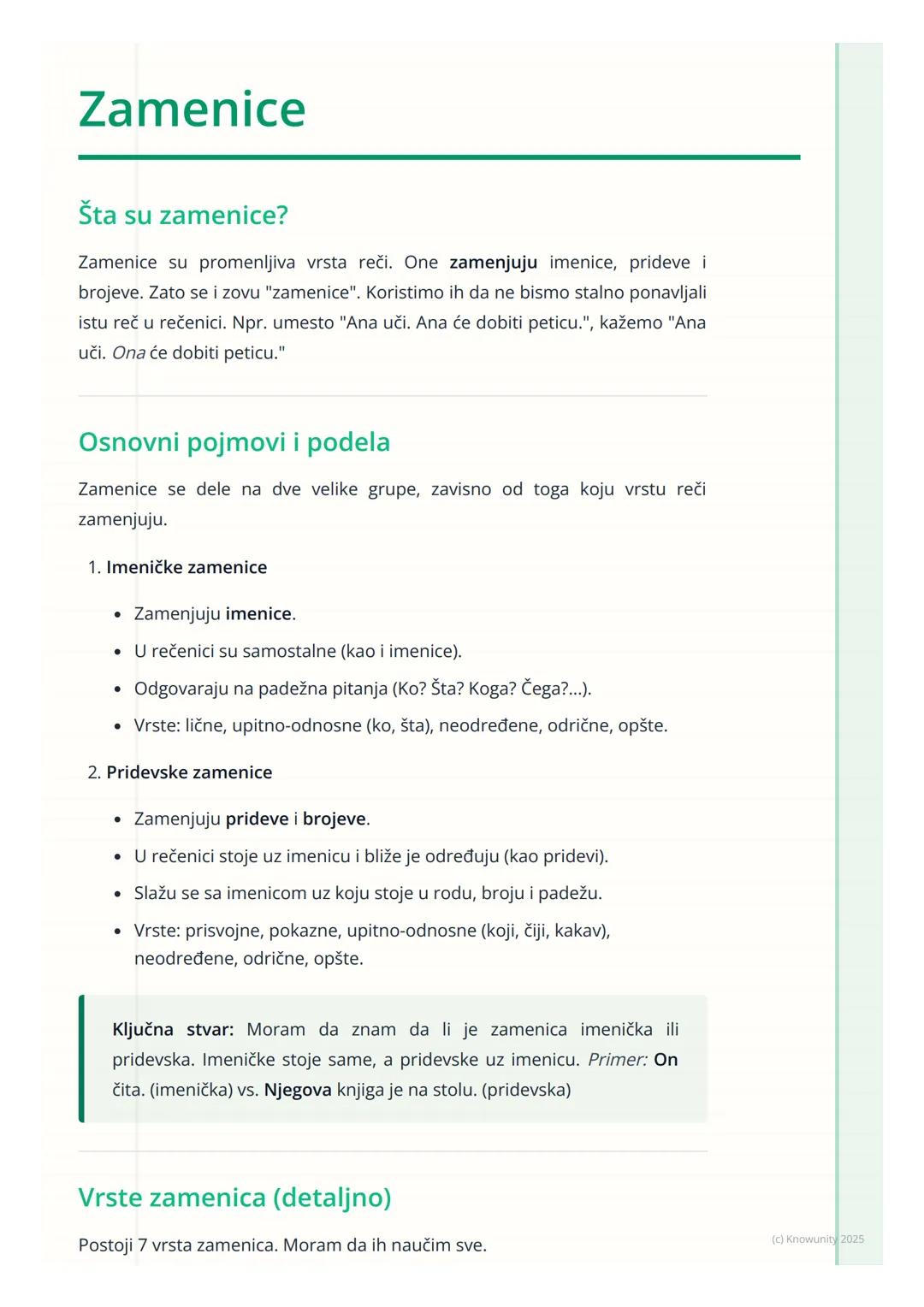 # Zamenice

## Šta su zamenice?

Zamenice su promenljiva vrsta reči. One zamenjuju imenice, prideve i
brojeve. Zato se i zovu "zamenice". Ko