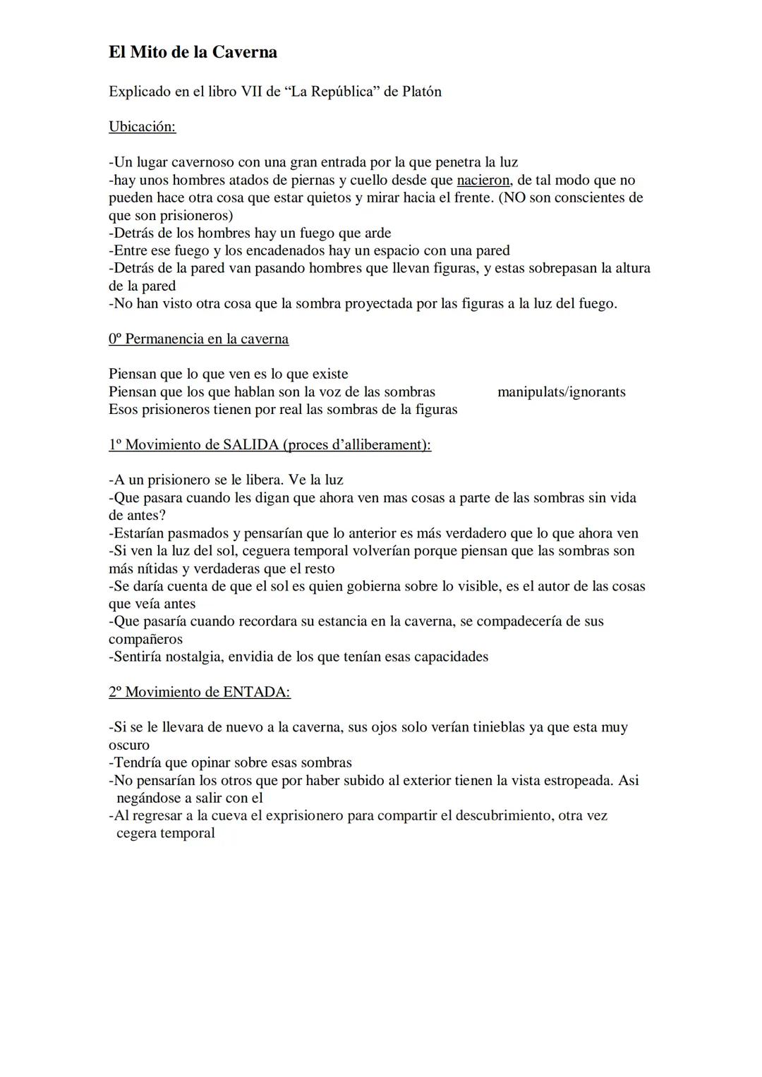 El Mito de la Caverna
Explicado en el libro VII de "La República" de Platón
Ubicación:
-Un lugar cavernoso con una gran entrada por la que p
