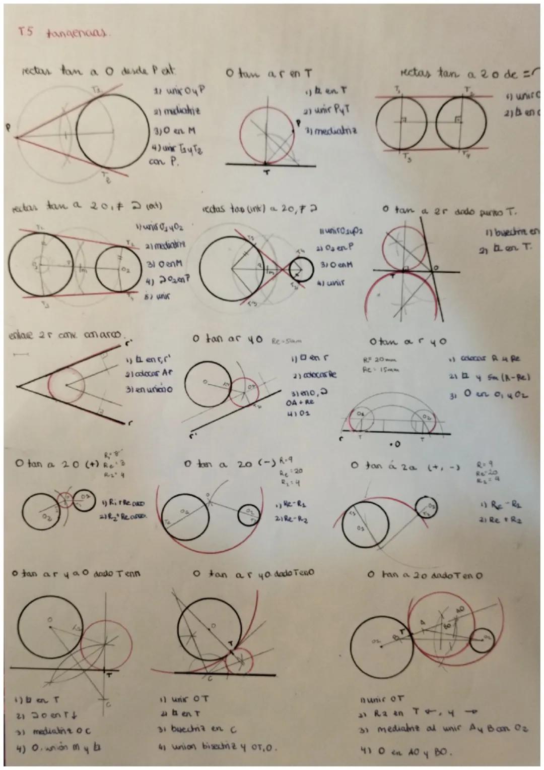 T5 tangencias.
rectas tan a O desde Pext
rectas tan a 201# 2 (at)
OO
enlace 25 cane con arco.
Otan a 20
1/ unix Oy P
2) mediohje
3)0 en M
4)