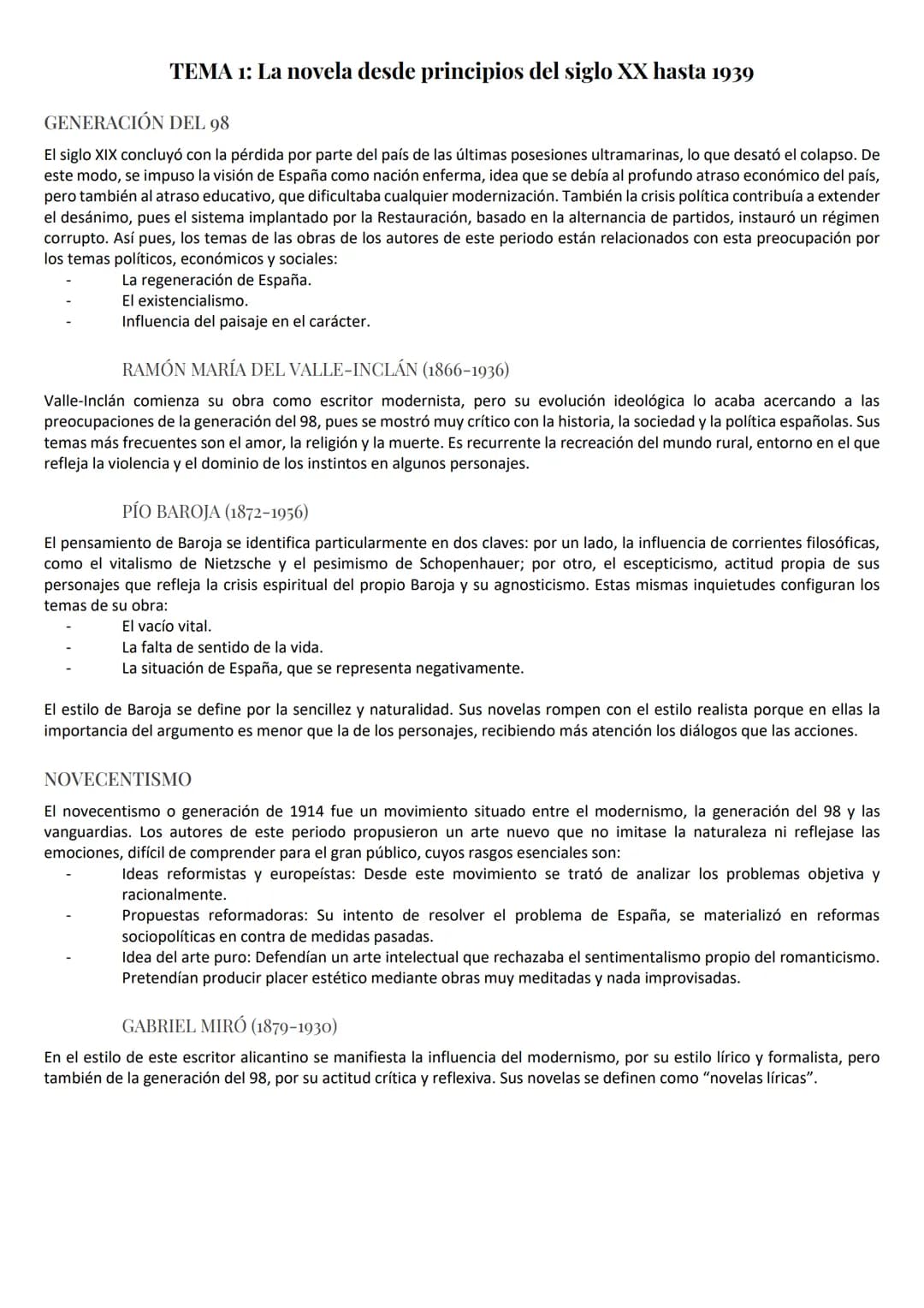 TEMA 1: La novela desde principios del siglo XX hasta 1939
GENERACIÓN DEL 98
El siglo XIX concluyó con la pérdida por parte del país de las 