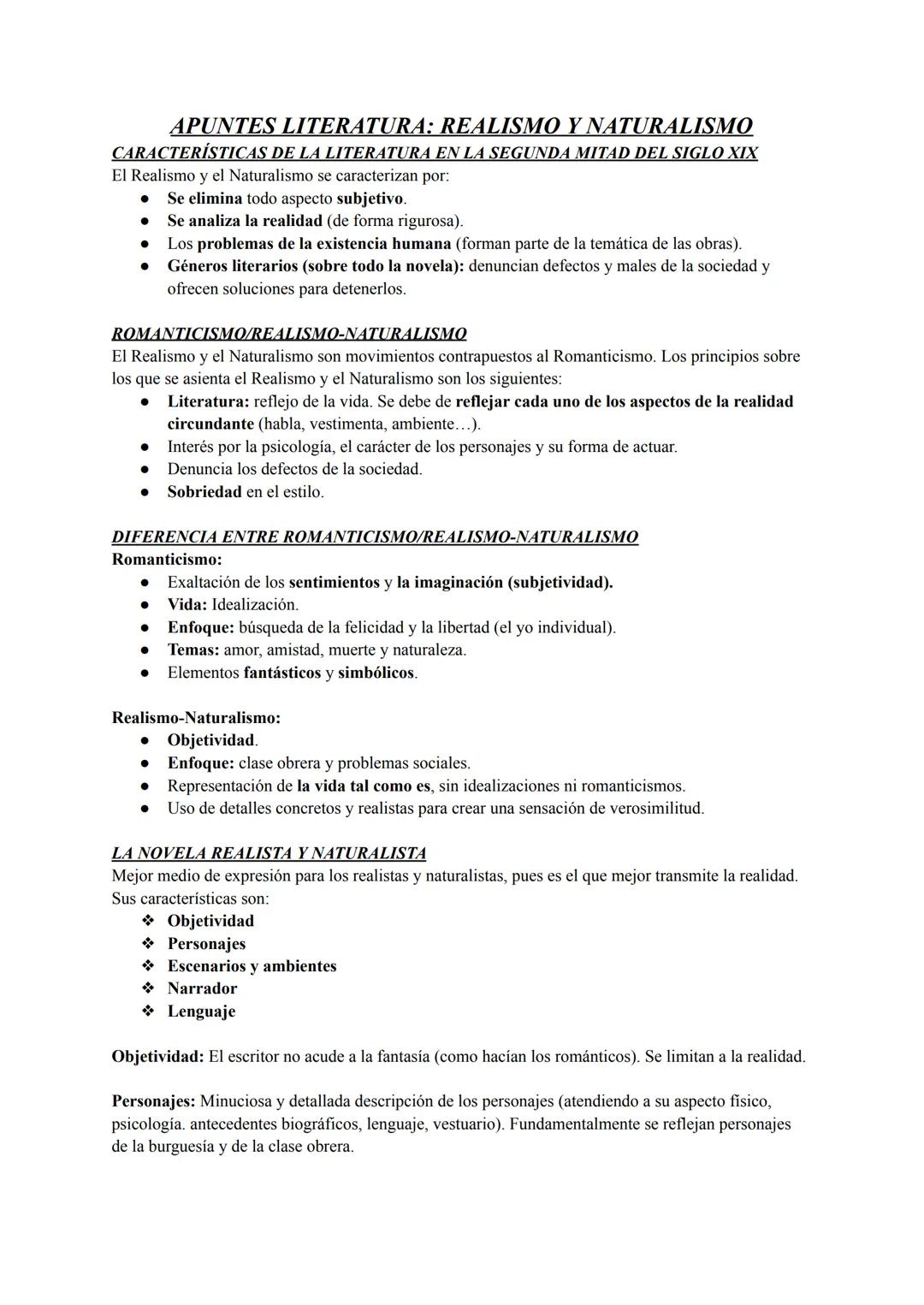 Características del Realismo y Naturalismo en el Siglo XIX y sus Diferencias con el Romanticismo