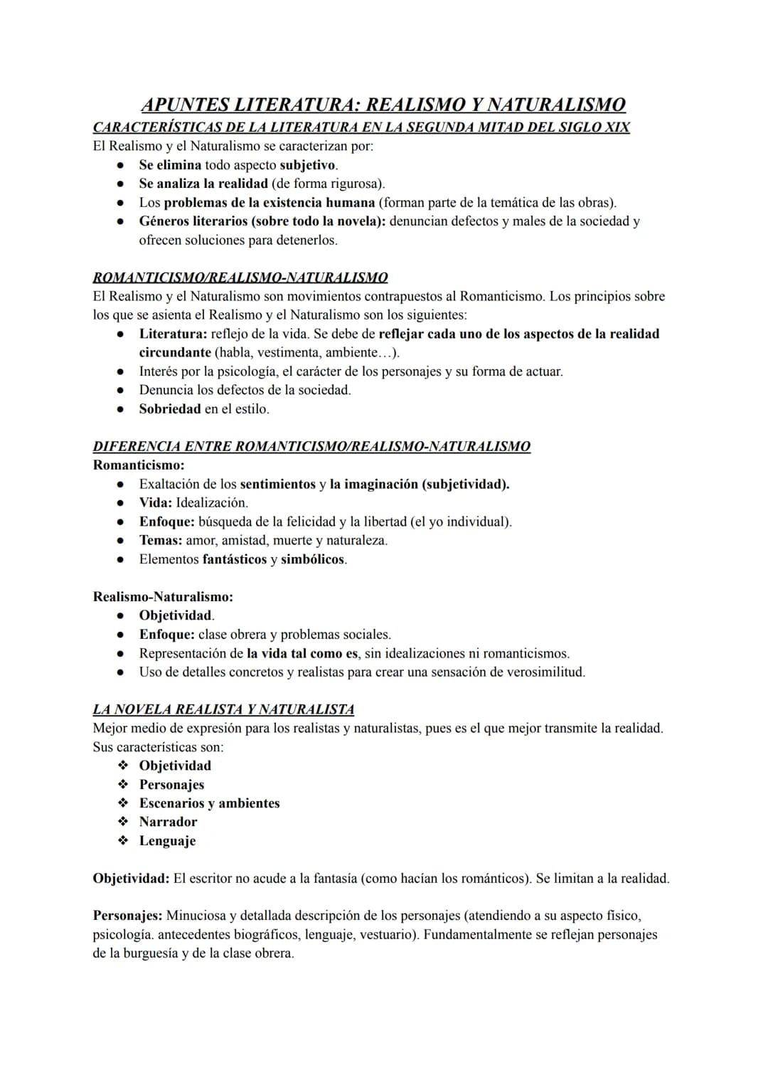 APUNTES LITERATURA: REALISMO Y NATURALISMO
CARACTERÍSTICAS DE LA LITERATURA EN LA SEGUNDA MITAD DEL SIGLO XIX
El Realismo y el Naturalismo s