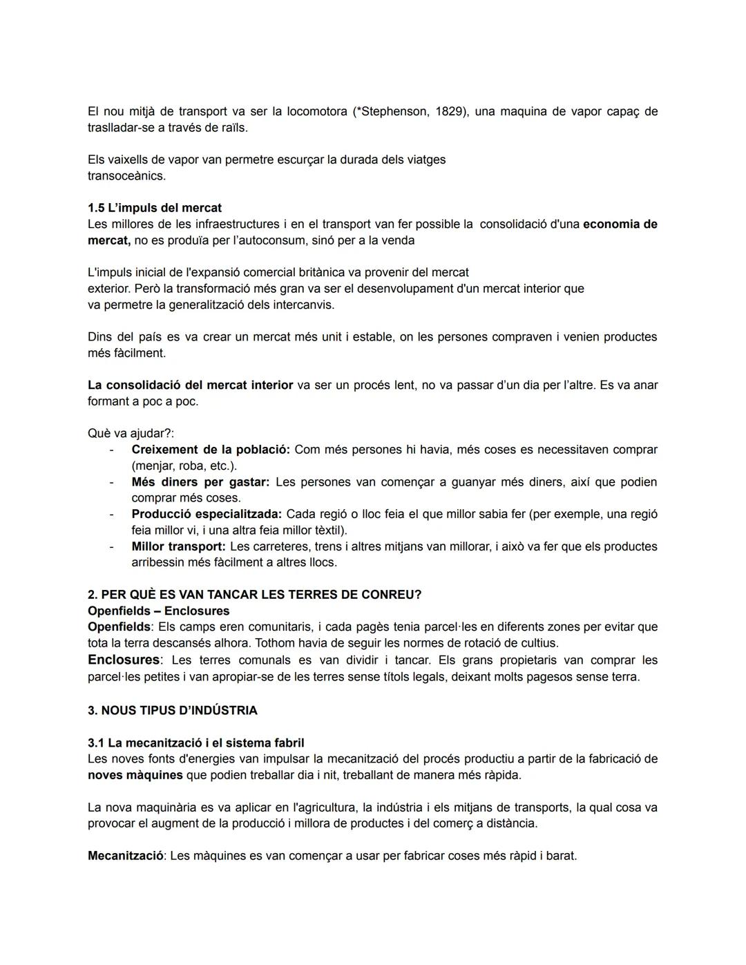 TEMA 2 - LA NOVA ERA INDUSTRIAL
1. FACTORS IMPULSORS DE LA INDUSTRIALITZACIÓ
1.1 La revolució agrícola
Es va produir una sèrie de transforma