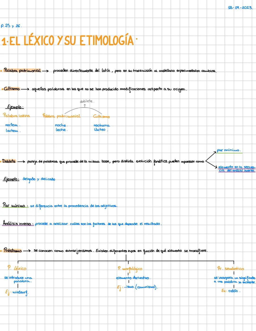 p. 25 y 26.
1.EL LÉXICO Y SU ETIMOLOGÍA
• Palabra patrimonial proceden directamente del latín, pero en su transmisión al castellano experime
