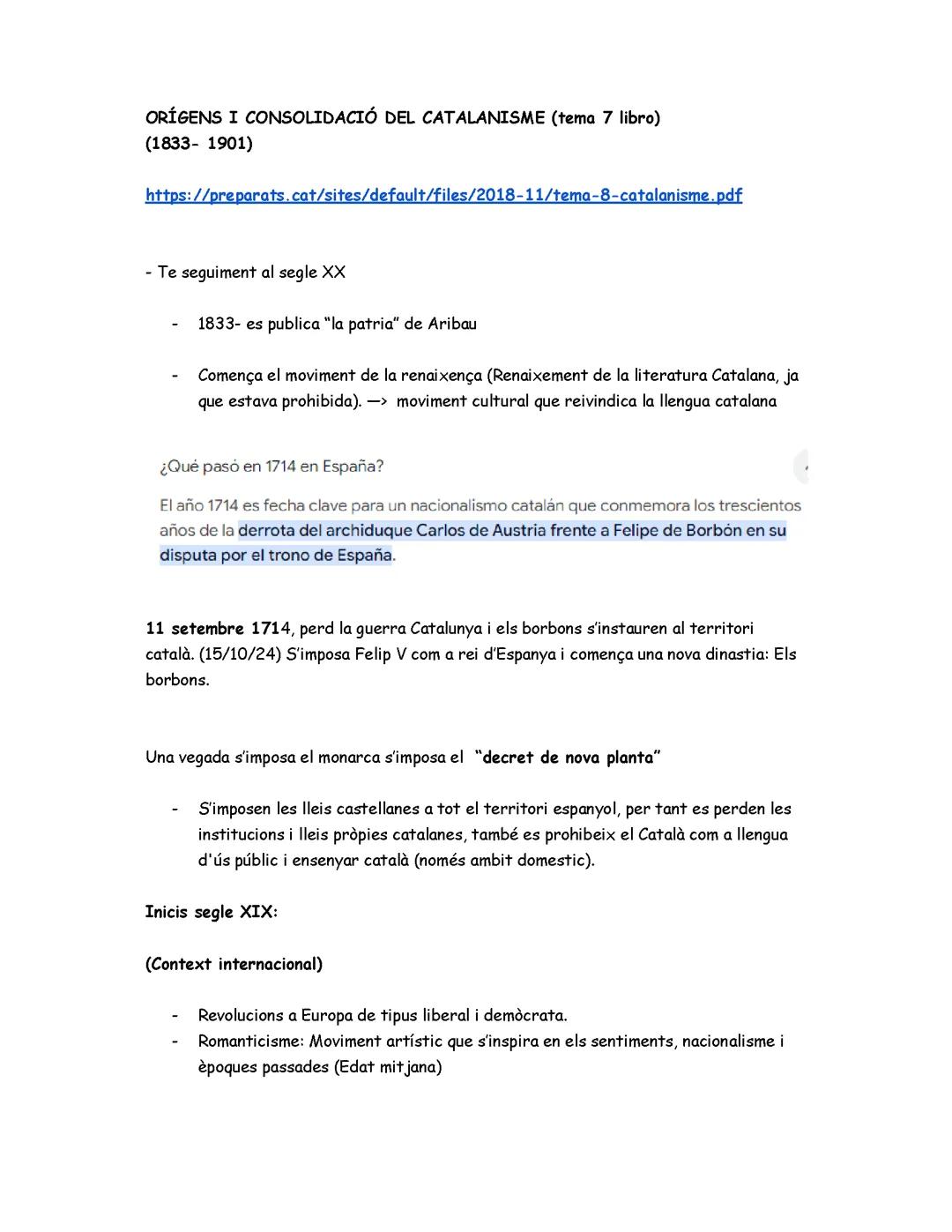 Orígens i Desenvolupament del Catalanisme