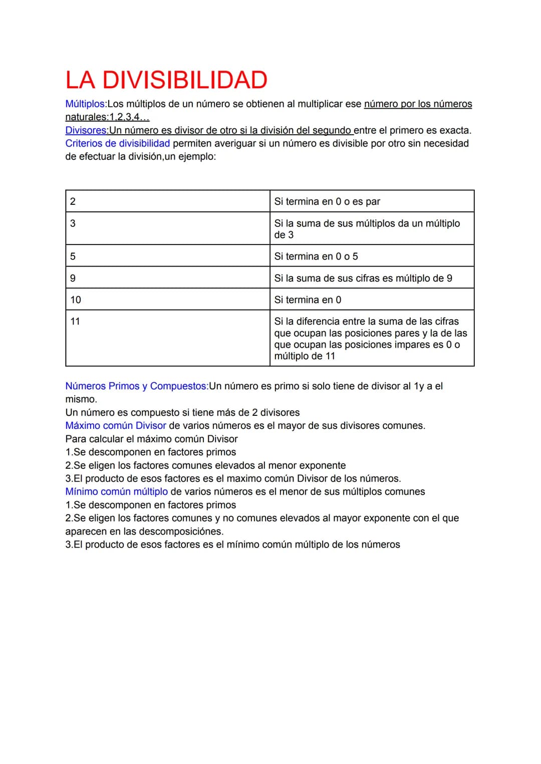 LA DIVISIBILIDAD
Múltiplos:Los múltiplos de un número se obtienen al multiplicar ese número por los números
naturales:1,2,3.4...
Divisores: 