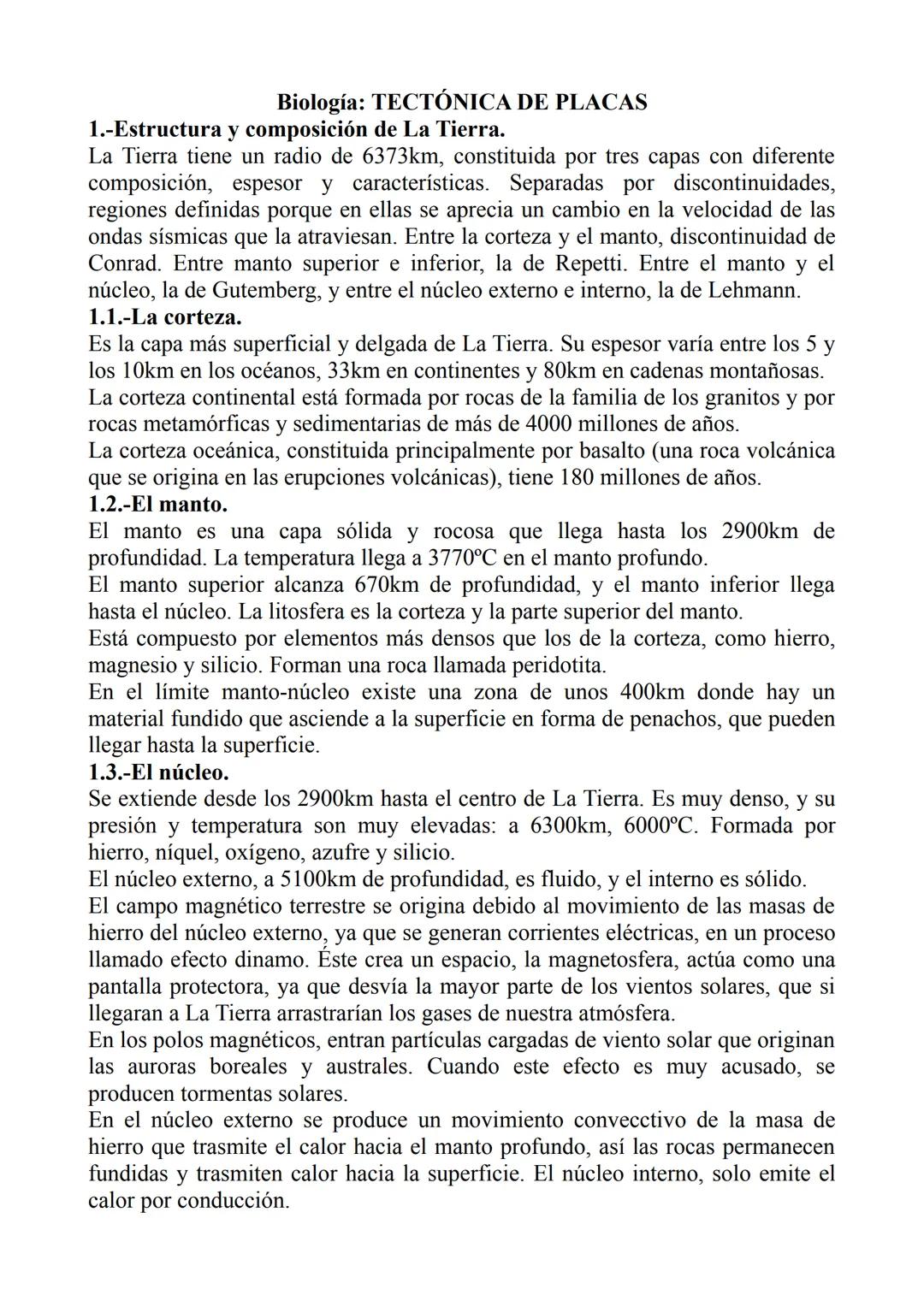 Biología: TECTÓNICA DE PLACAS
1.-Estructura y composición de La Tierra.
La Tierra tiene un radio de 6373km, constituida por tres capas con d