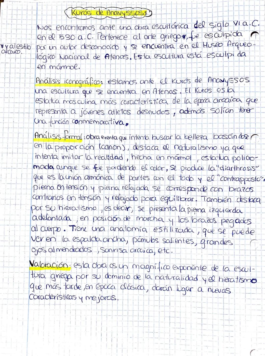 Análisis del Kurós de Anavyssos en Historia del Arte