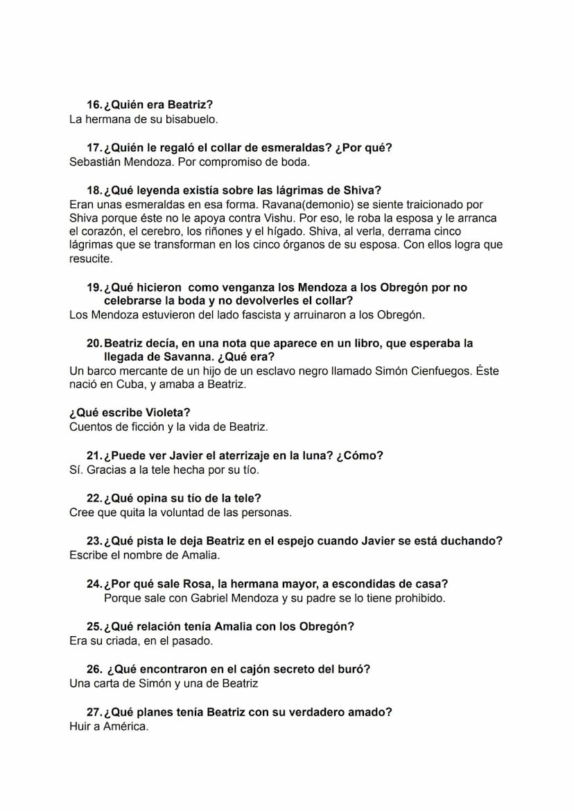 LAS LÁGRIMAS DE SHIVA
1. ¿Cómo se llama el hermano de Javier?
Alberto
2. ¿Qué enfermedad tiene su padre?
Tuberculosis
3. ¿A dónde envían a J