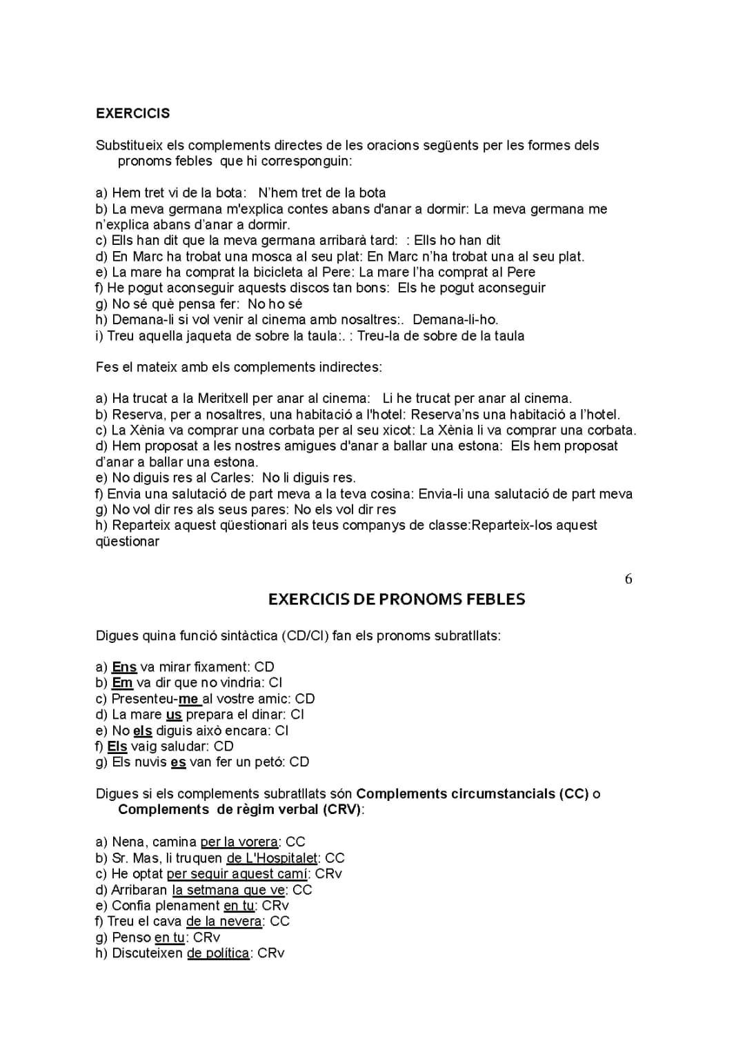 Exercicis de pronoms febles
