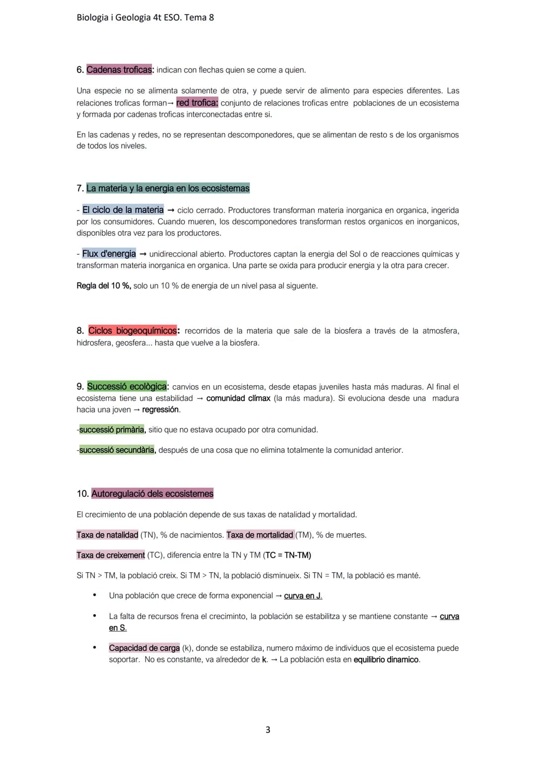 Biologia i Geologia 4t ESO. Tema 8
TEMA 8. ESTUDIO DE LOS ECOSISTEMAS.
1. Conceptos básicos
Ecologia: ciencia que estudia los ecosistemas.
E