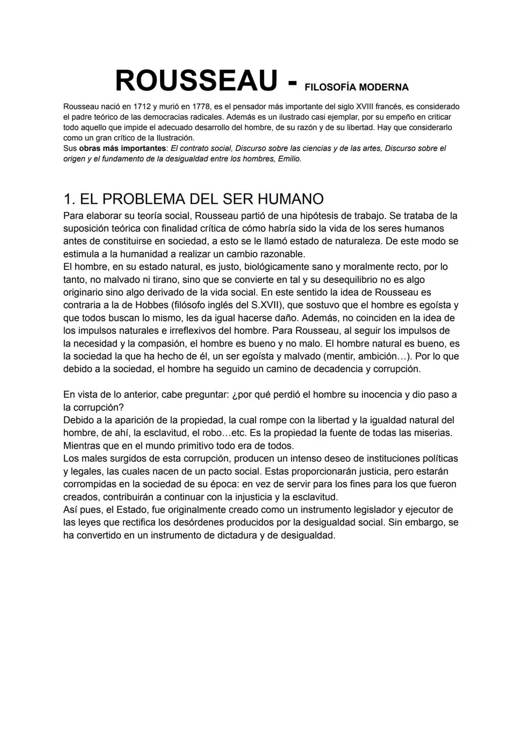 ROUSSEAU
FILOSOFÍA MODERNA
Rousseau nació en 1712 y murió en 1778, es el pensador más importante del siglo XVIII francés, es considerado
el 