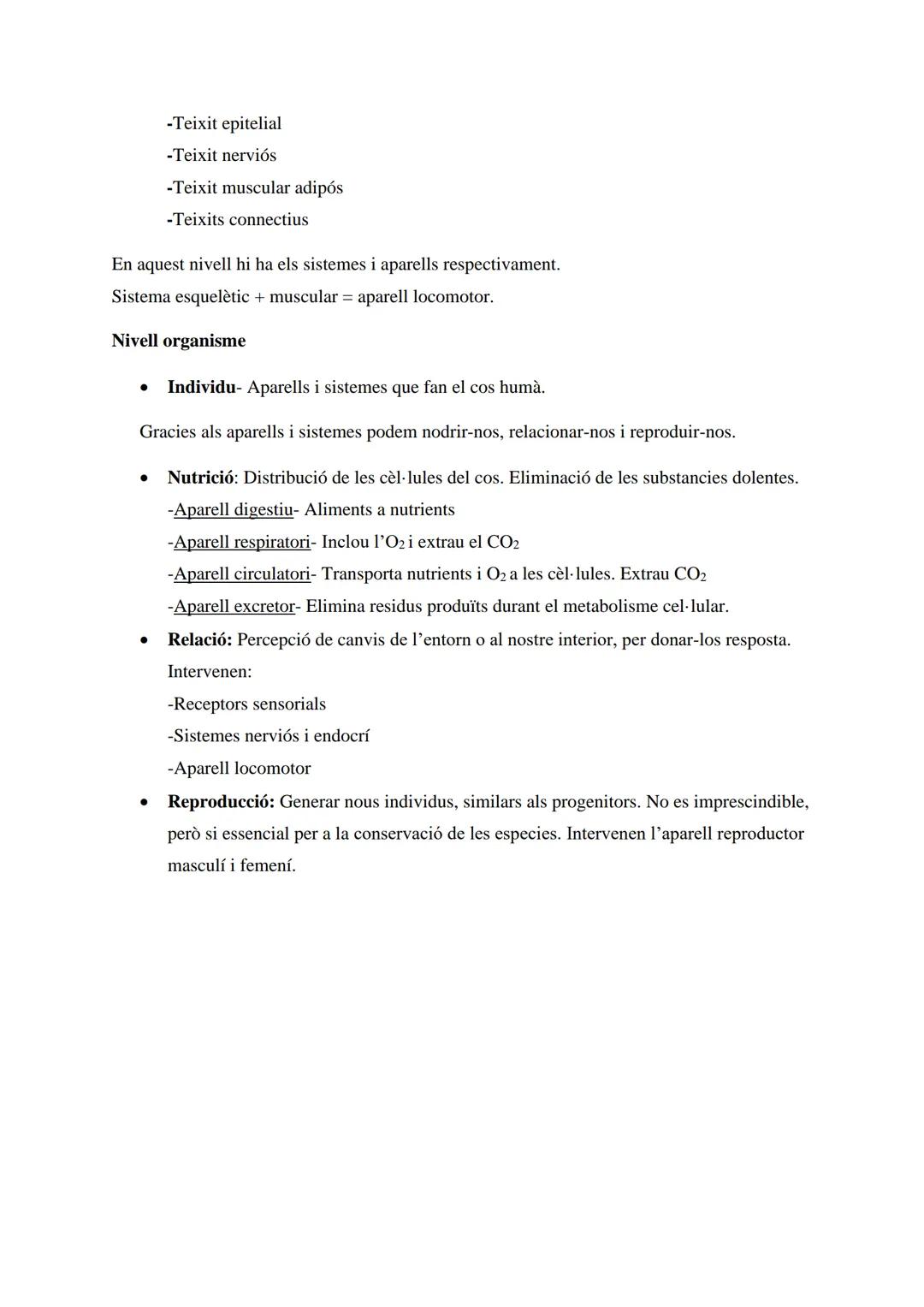 L'ÉSSER HUMÀ
Nivells d'organització:
Atòmic - Molecular - Cel·lular - Tissular - Òrgan - Sistema i aparell - Organisme
Nivell atòmic- Elemen