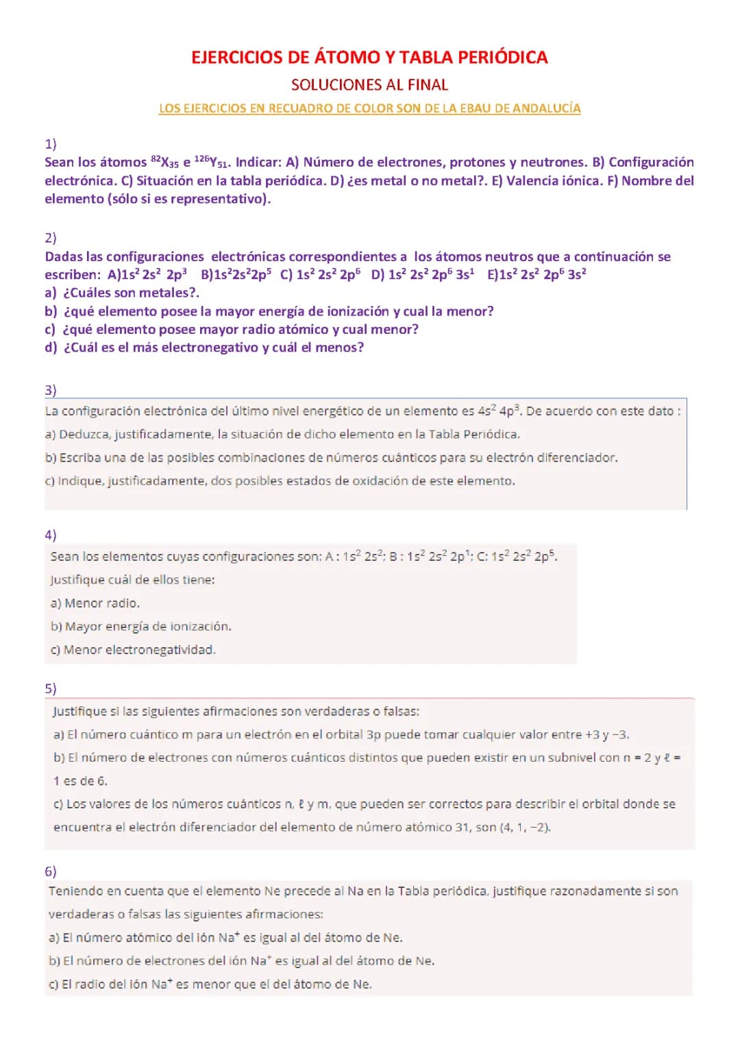 EJERCICIOS RESUELTOS DE ÁTOMO Y TABLA PERIÓDICA