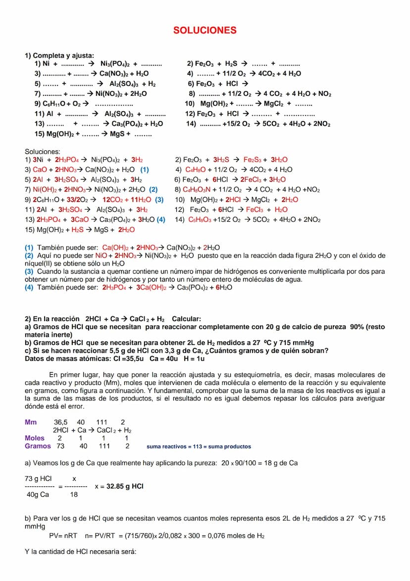 EJERCICIOS RESUELTOS DE REACCIONES QUÍMICAS PARA 1º BACHILLERATO. CON APLICACIÓN DE
GASES, DISOLUCIONES, PUREZA DE REACTIVOS, RENDIMIENTO Y 