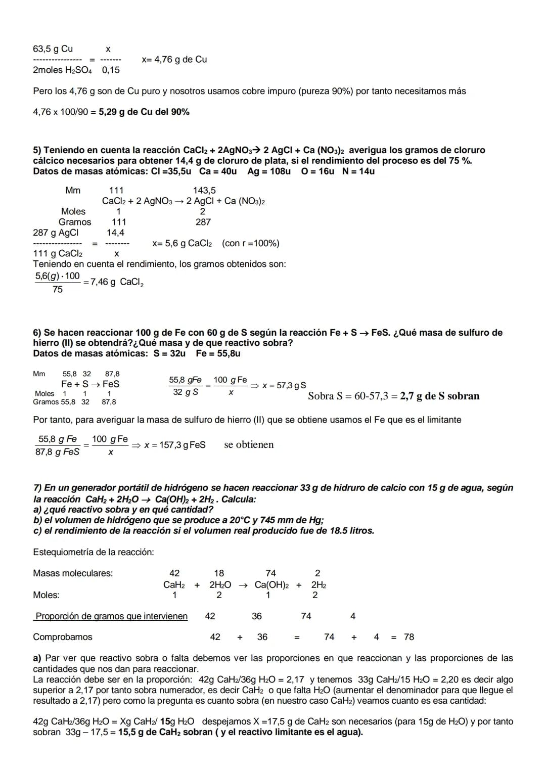 EJERCICIOS RESUELTOS DE REACCIONES QUÍMICAS PARA 1º BACHILLERATO. CON APLICACIÓN DE
GASES, DISOLUCIONES, PUREZA DE REACTIVOS, RENDIMIENTO Y 
