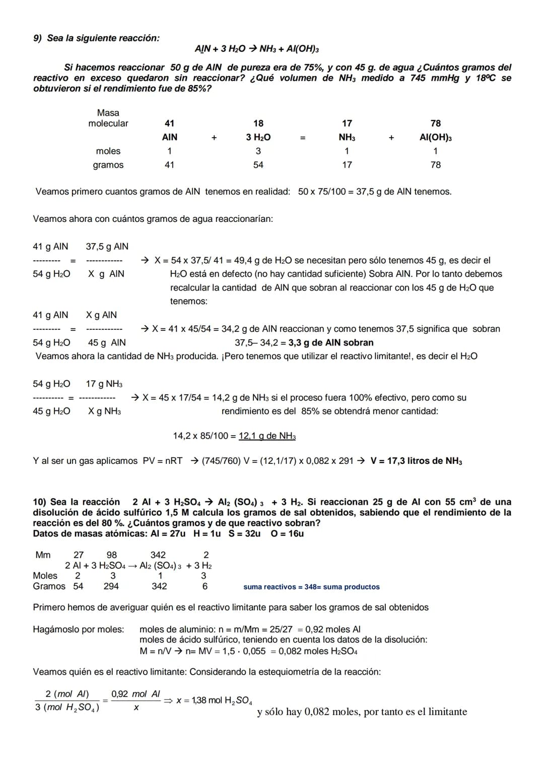 EJERCICIOS RESUELTOS DE REACCIONES QUÍMICAS PARA 1º BACHILLERATO. CON APLICACIÓN DE
GASES, DISOLUCIONES, PUREZA DE REACTIVOS, RENDIMIENTO Y 